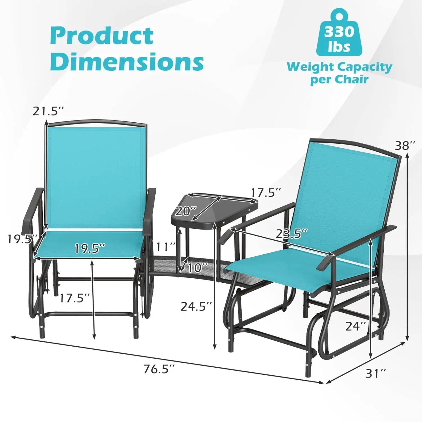 Two-Seater Outdoor Glider Bench with Center Table