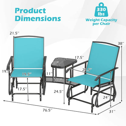 Two-Seater Outdoor Glider Bench with Center Table