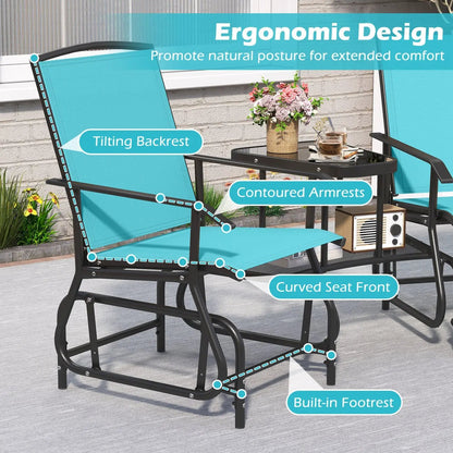Two-Seater Outdoor Glider Bench with Center Table