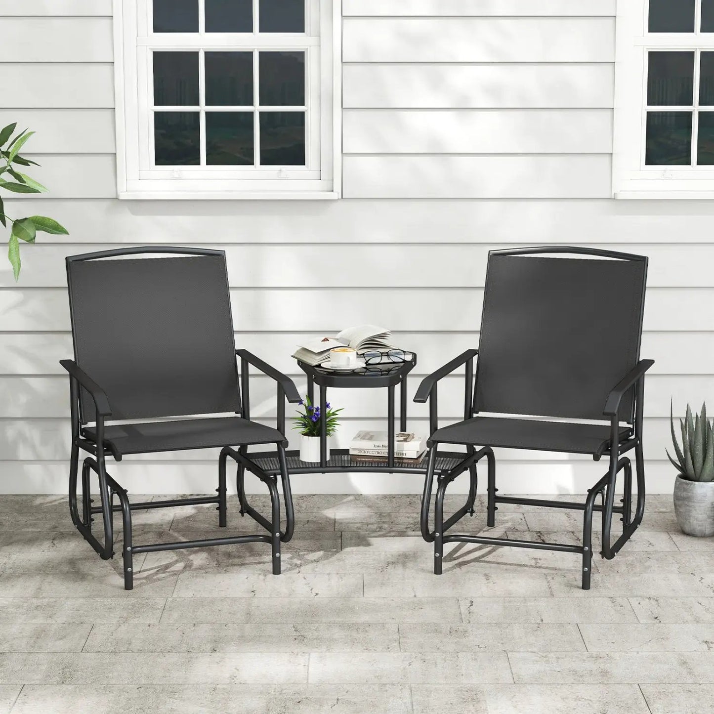 2-Seater Outdoor Glider Bench With Center Table