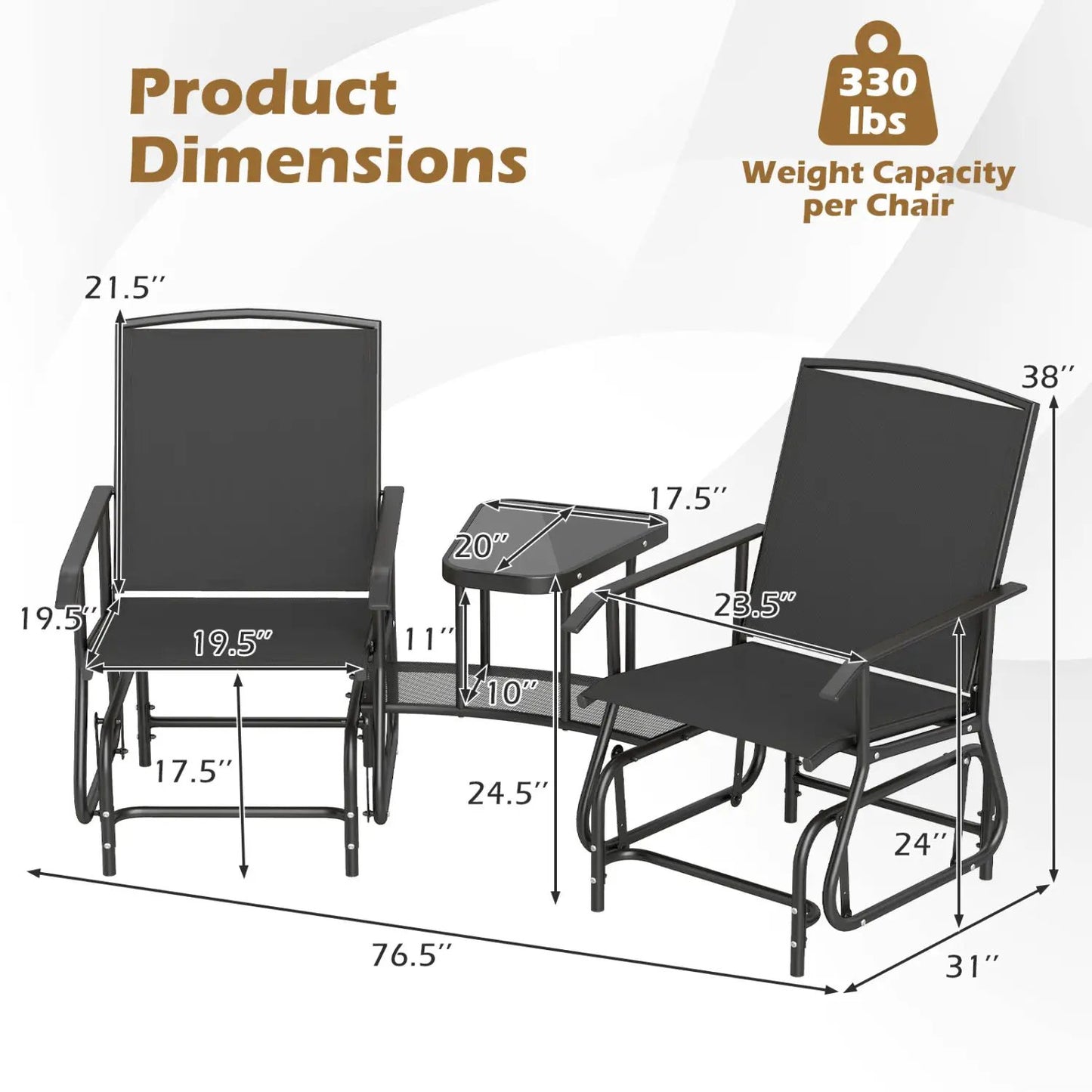 2-Seater Outdoor Glider Bench With Center Table