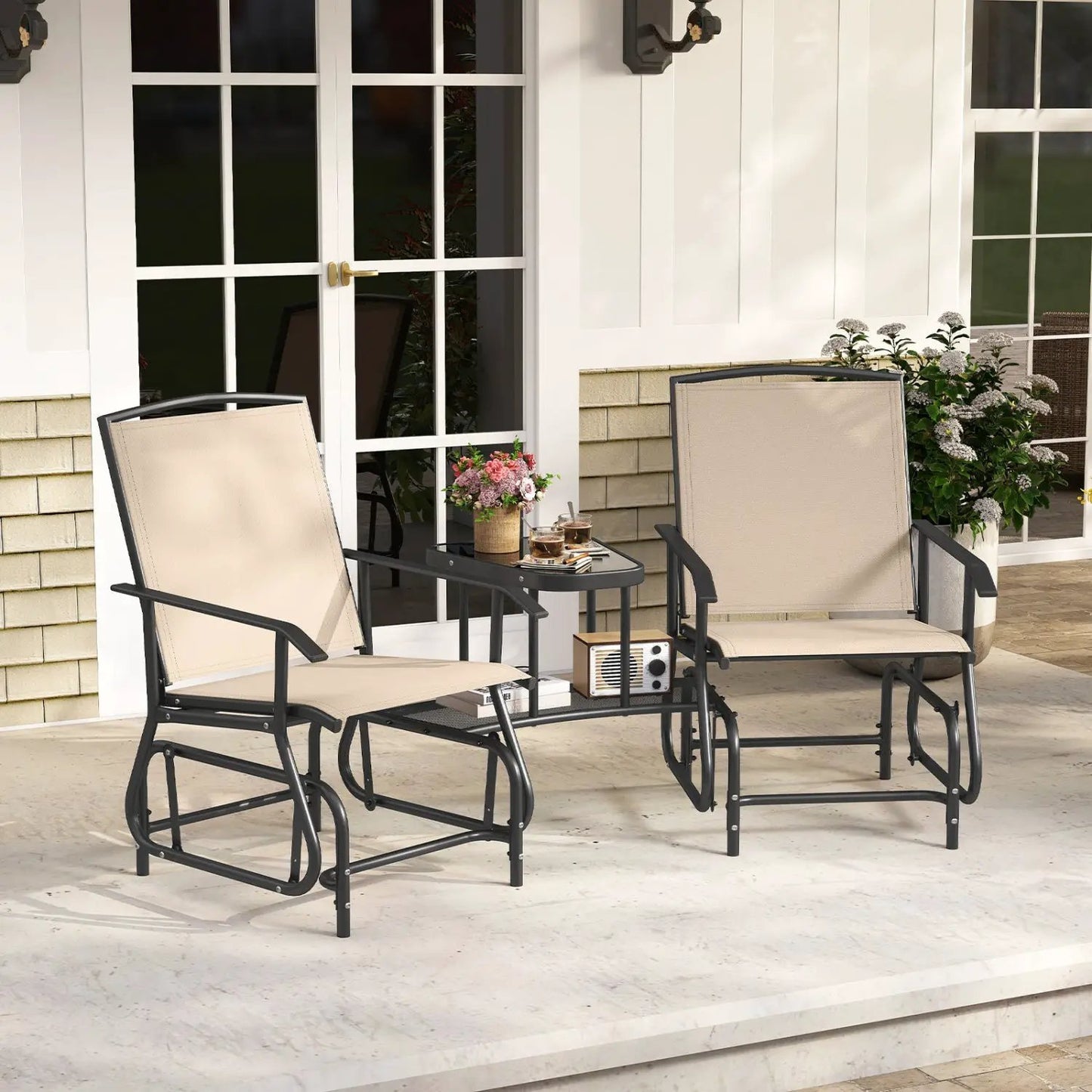 2-Seater Outdoor Glider Bench With Center Table