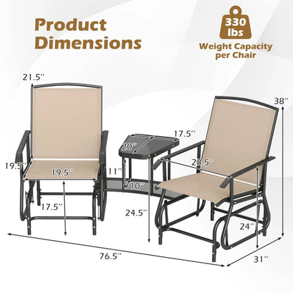 2-Seater Outdoor Glider Bench With Center Table