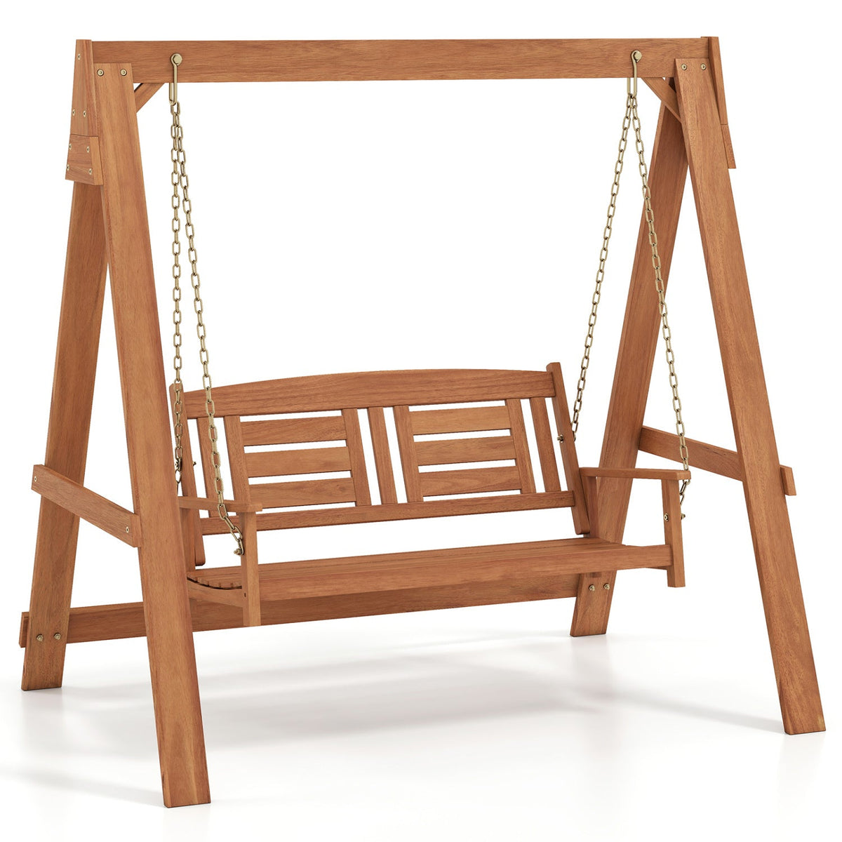 2-Seater porch swing with stand in natural wood finish, DirectDeals, adjustable chains on Tampa Home & Garden Store