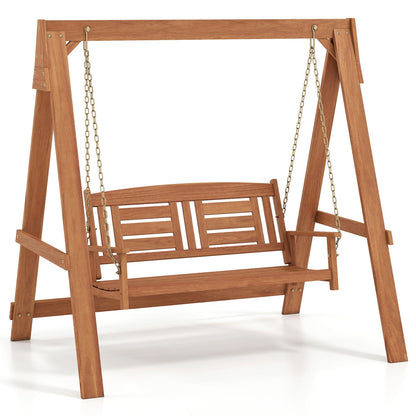 2-Seater porch swing with stand in natural wood finish, DirectDeals, adjustable chains on Tampa Home & Garden Store