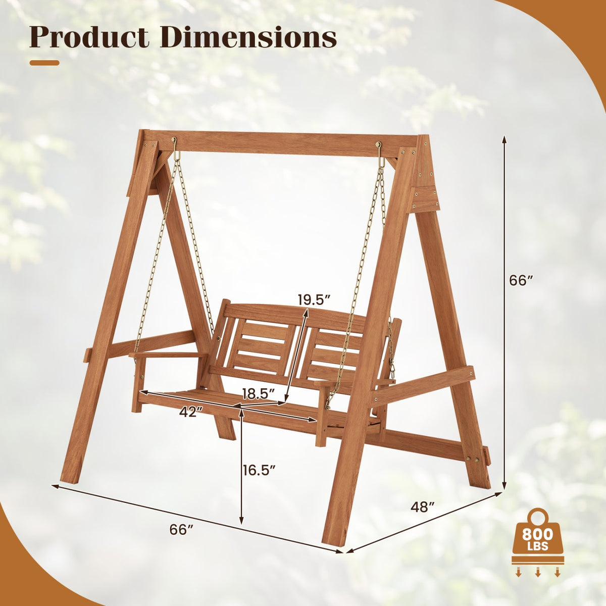 2-Seater Porch Swing with Stand in natural wood by DirectDeals with adjustable chains on Tampa Home & Garden Store