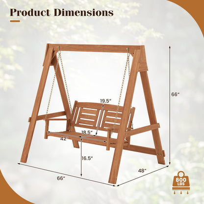 2-Seater Porch Swing with Stand in natural wood by DirectDeals with adjustable chains on Tampa Home & Garden Store