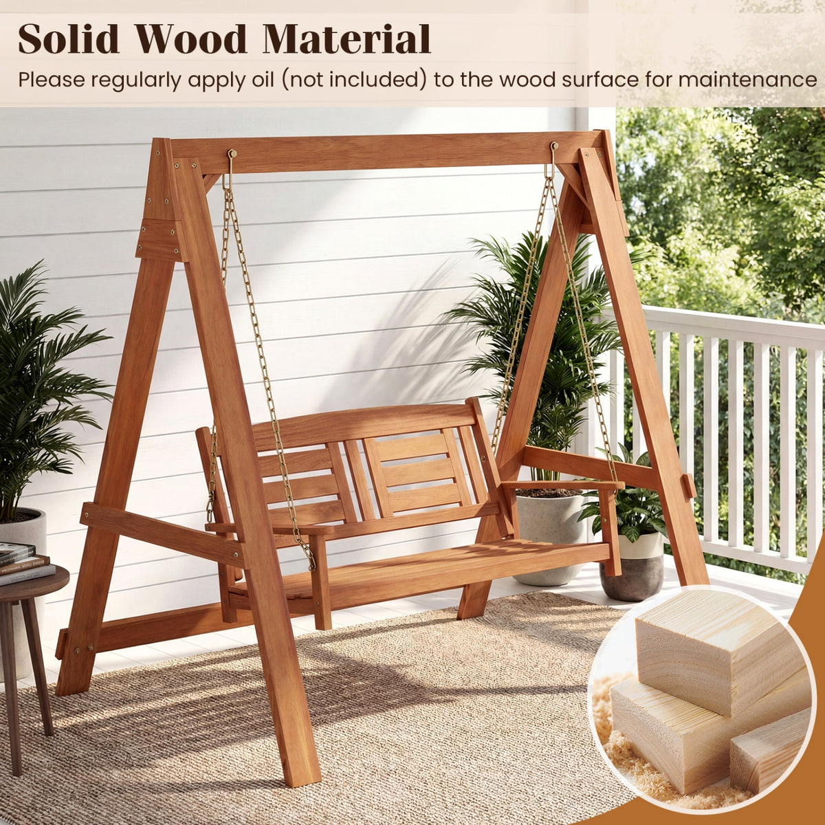 2-Seater solid wood porch swing with stand and adjustable chains by DirectDeals on Tampa Home & Garden Store
