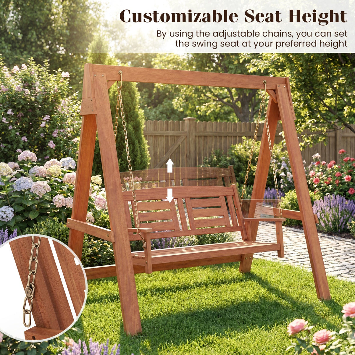 2-Seater porch swing with stand and adjustable chains in natural wood DirectDeals on Tampa Home & Garden Store