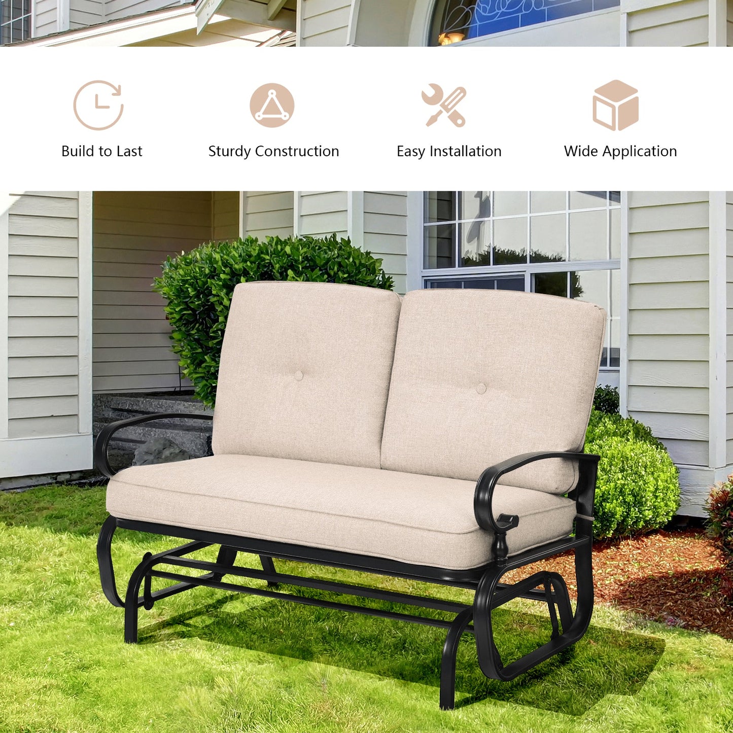 Sillón Balancín de Jardín para 2 Personas con Cómodos Cojines - Beige