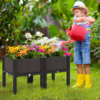 Kit de jardinera elevada de plástico para flores y hortalizas, 2 unidades, color marrón