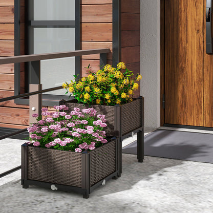 Kit de jardinera elevada de plástico para flores y hortalizas, 2 unidades, color marrón