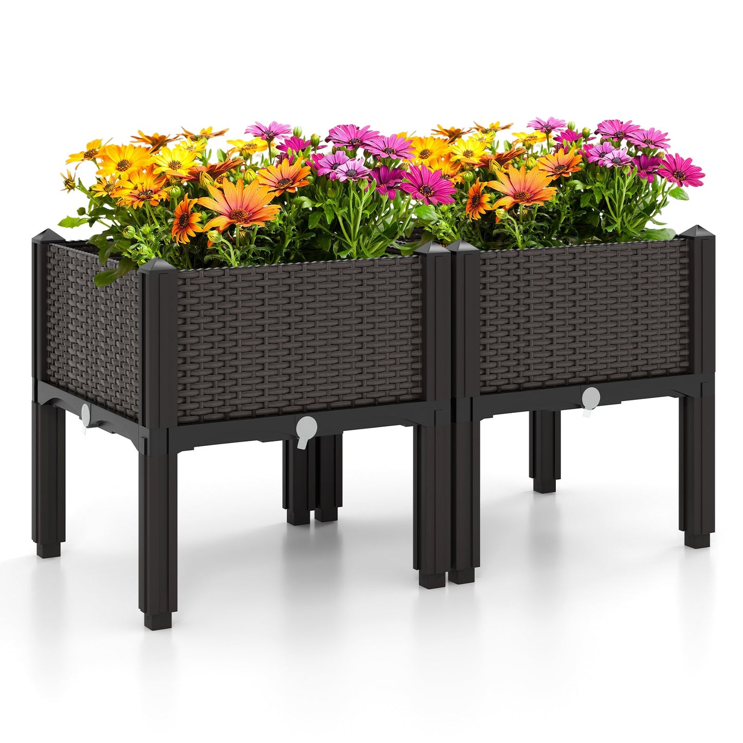 Kit de jardinera elevada de plástico para flores y hortalizas, 2 unidades, color marrón