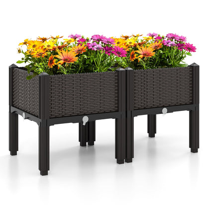 Kit de jardinera elevada de plástico para flores y hortalizas, 2 unidades, color marrón