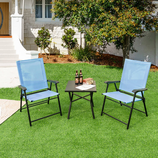 2 Set of Patio Dining Chair with Armrests and Metal Frame-Blue - Tampa Home & Garden Store