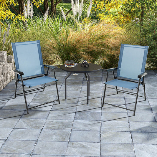 2 Set of Patio Dining Chair with Armrests and Metal Frame-Blue - Tampa Home & Garden Store
