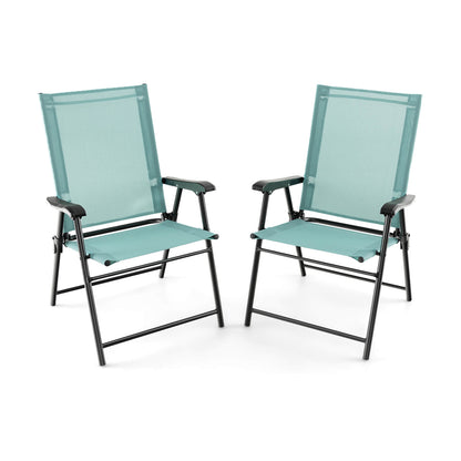 2 Set of Patio Dining Chair with Armrests and Metal Frame-Blue