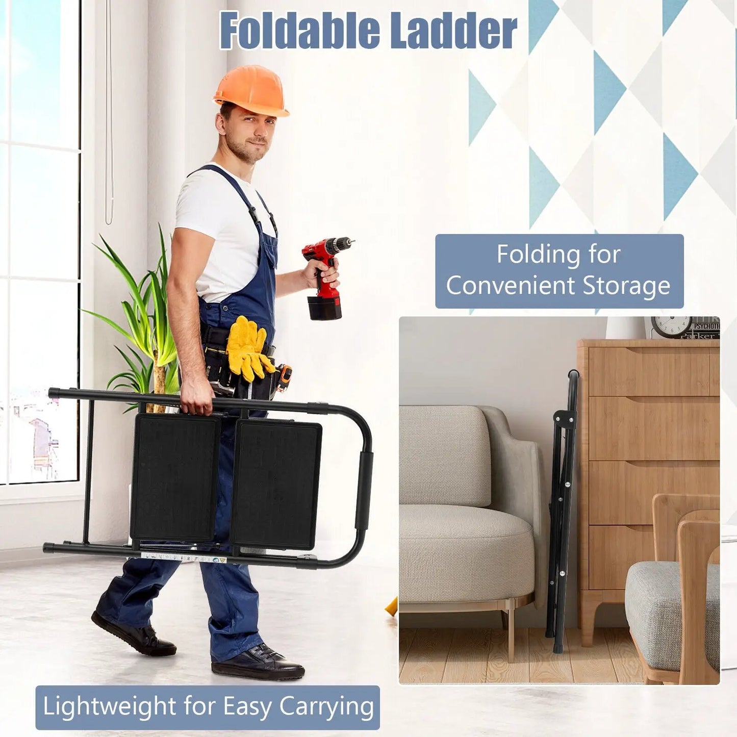 Two Step Folding Ladder with Wide Anti Slip Pedal