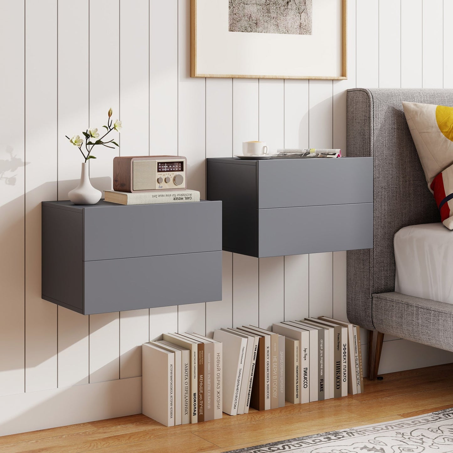 Pair of floating nightstands with 2 drawers each, gray matte finish by DirectDeals on Tampa Home & Garden Store