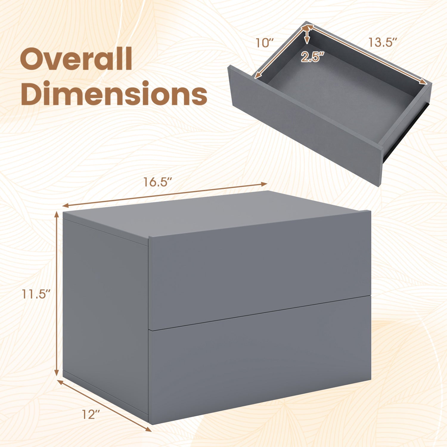 Wall Mounted Floating Nightstand with 2 Drawers in gray DirectDeals on Tampa Home & Garden Store
