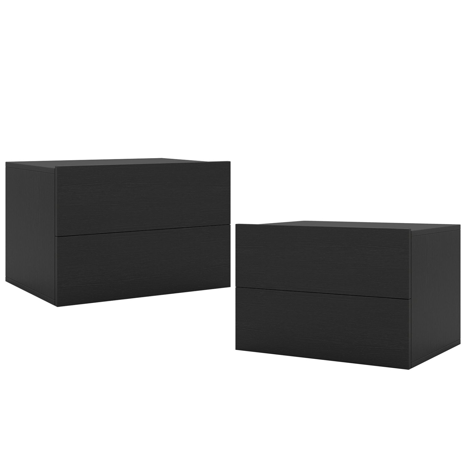 Wall mounted floating nightstand with 2 drawers, black wood-grain finish, two units shown on Tampa Home & Garden Store