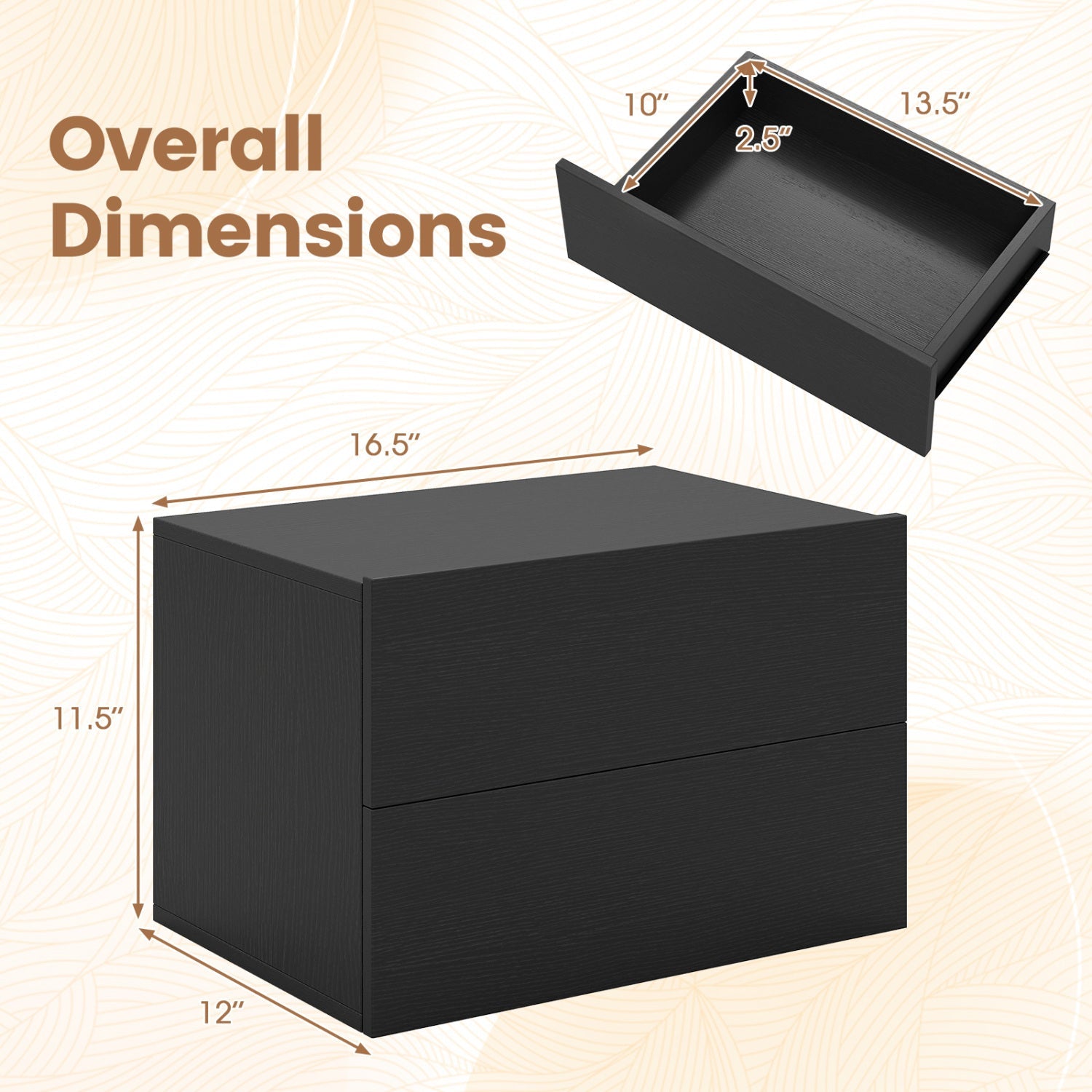 Wall-mounted floating nightstand with 2 drawers in black wood finish by DirectDeals on Tampa Home & Garden Store