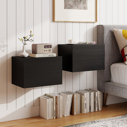 Wall mounted floating nightstand with 2 drawers, black wood finish, DirectDeals on Tampa Home & Garden Store