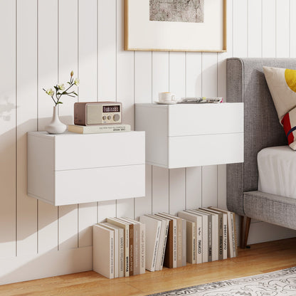 Wall Mounted Floating Nightstand pair by DirectDeals, white with two drawers on Tampa Home & Garden Store