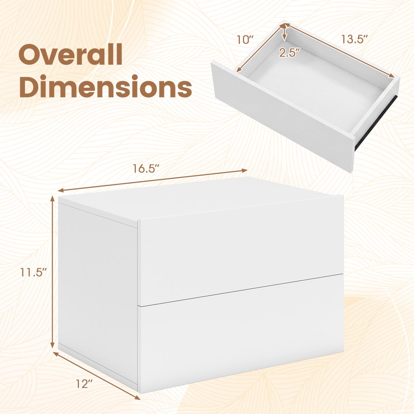 DirectDeals wall mounted floating nightstand with 2 drawers white finish 16.5W x 12D x 11.5H on Tampa Home & Garden Store