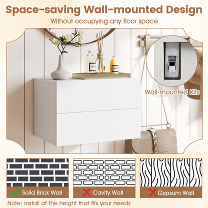 Wall Mounted Floating Nightstand with 2 Drawers by DirectDeals, white, space-saving storage on Tampa Home & Garden Store