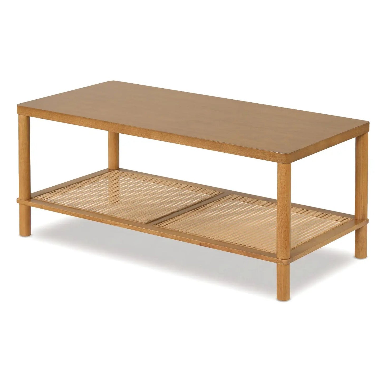 Boho Coffee Table with Rattan Storage Shelf