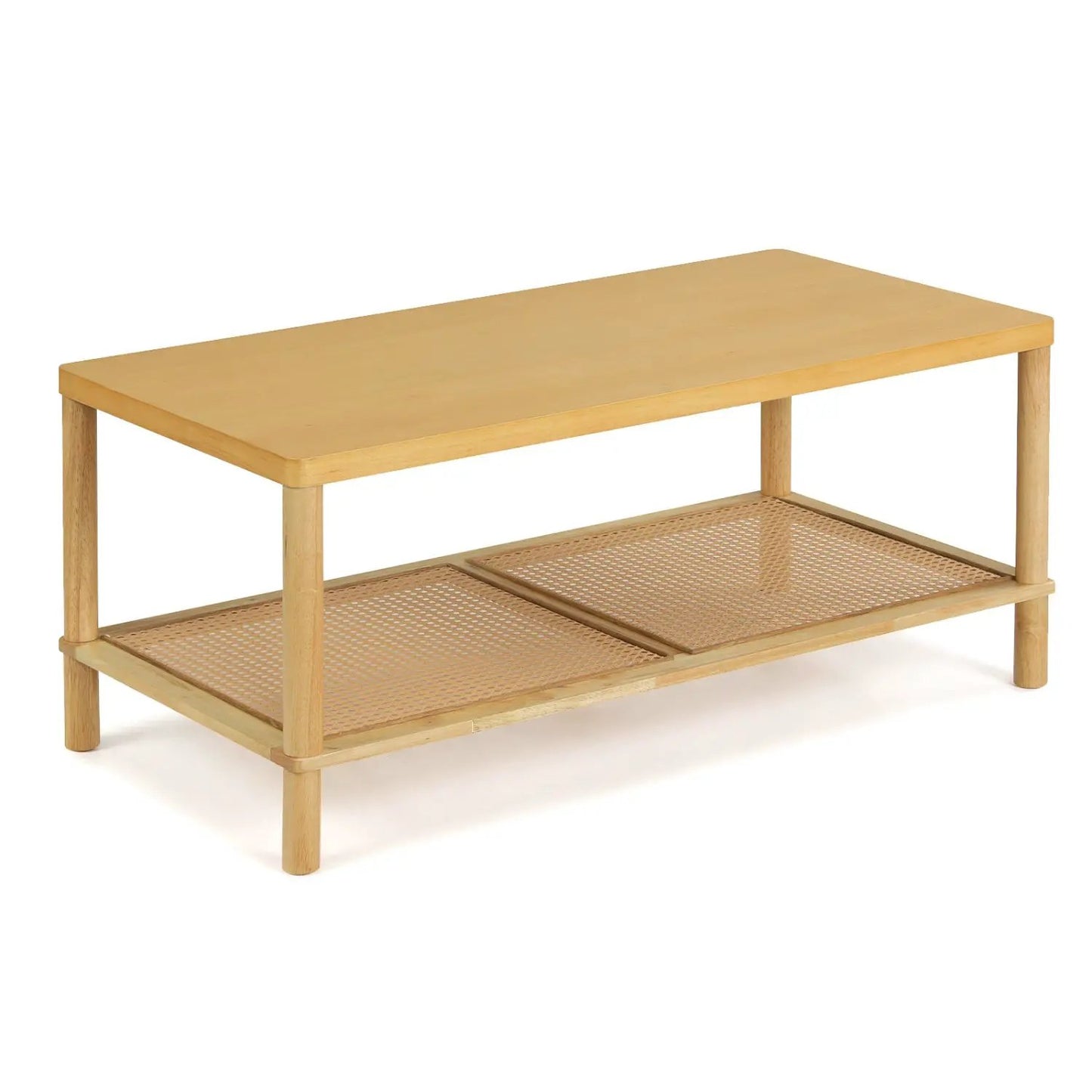 Boho Coffee Table with Rattan Storage Shelf
