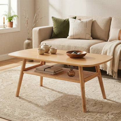 2 Tier Rattan Coffee Table With Rounded Corners