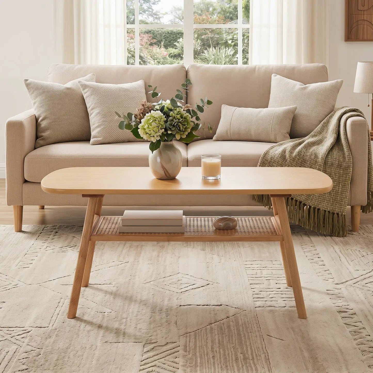 2 Tier Rattan Coffee Table With Rounded Corners