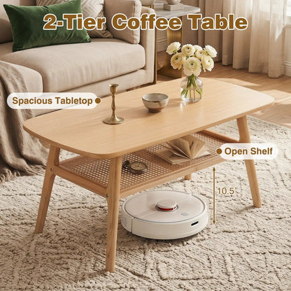 2 Tier Rattan Coffee Table With Rounded Corners