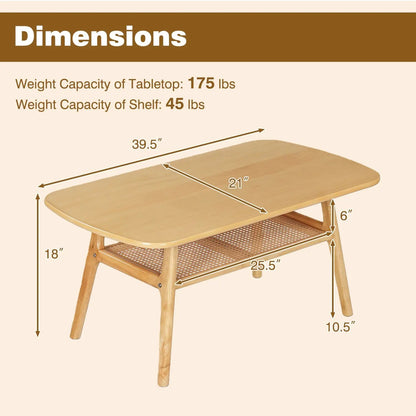 2 Tier Rattan Coffee Table With Rounded Corners