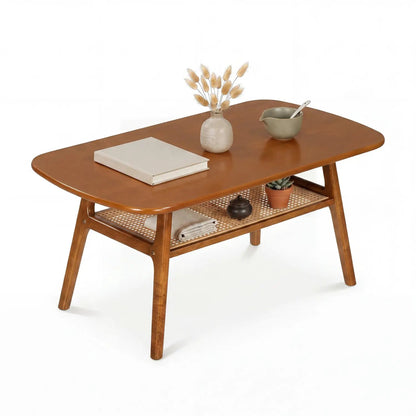 2 Tier Rattan Coffee Table With Rounded Corners