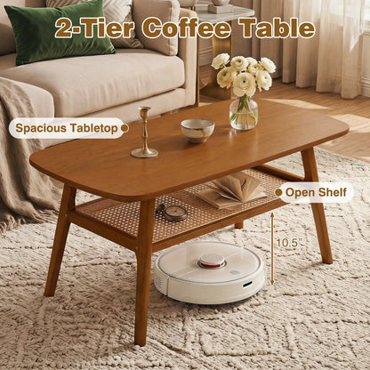 2 Tier Rattan Coffee Table With Rounded Corners