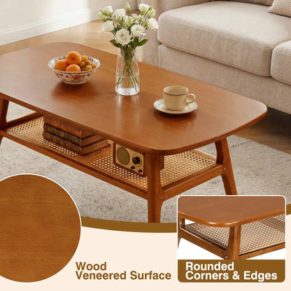 2 Tier Rattan Coffee Table With Rounded Corners