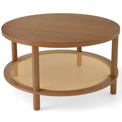 Round Rattan Coffee Table With Storage Shelf