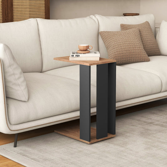2-Tier C-Shaped Side Table with Universal Wheels and Shelf-Rustic Brown - Tampa Home & Garden Store