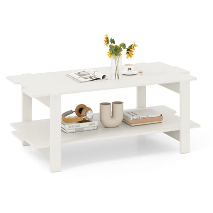 Mesa de centro de madera de 2 niveles con estante de almacenamiento y listones-Negro