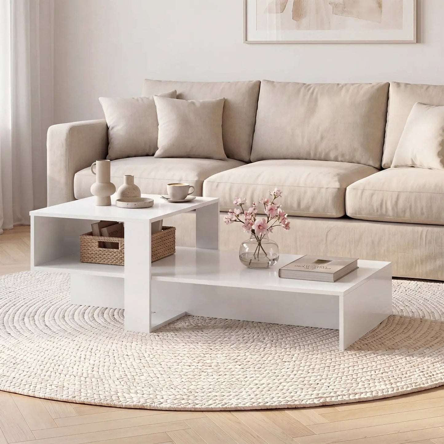 2-Tier Coffee Table with Open Storage Shelf
