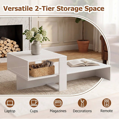 2-Tier Coffee Table with Open Storage Shelf