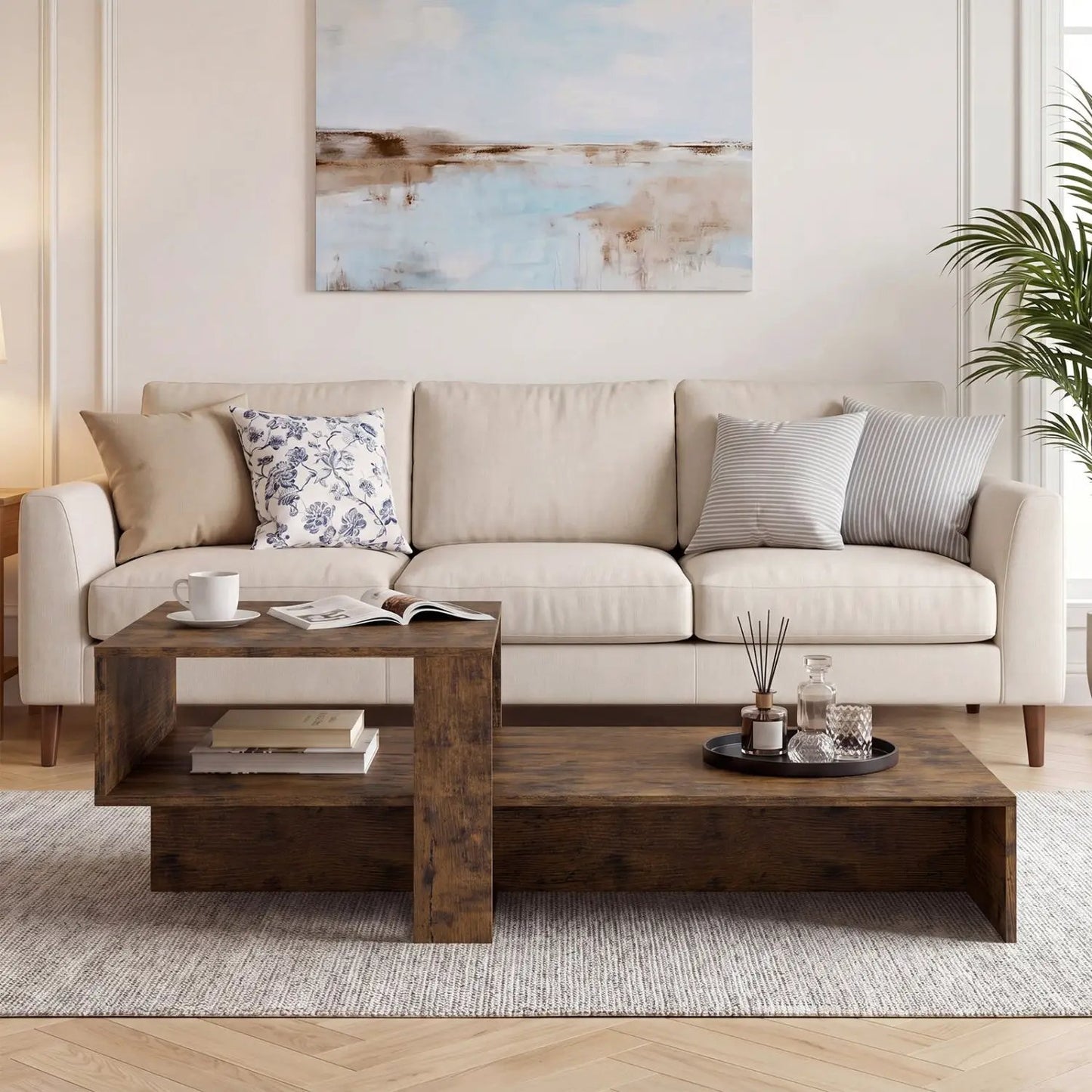 2-Tier Coffee Table with Open Storage Shelf
