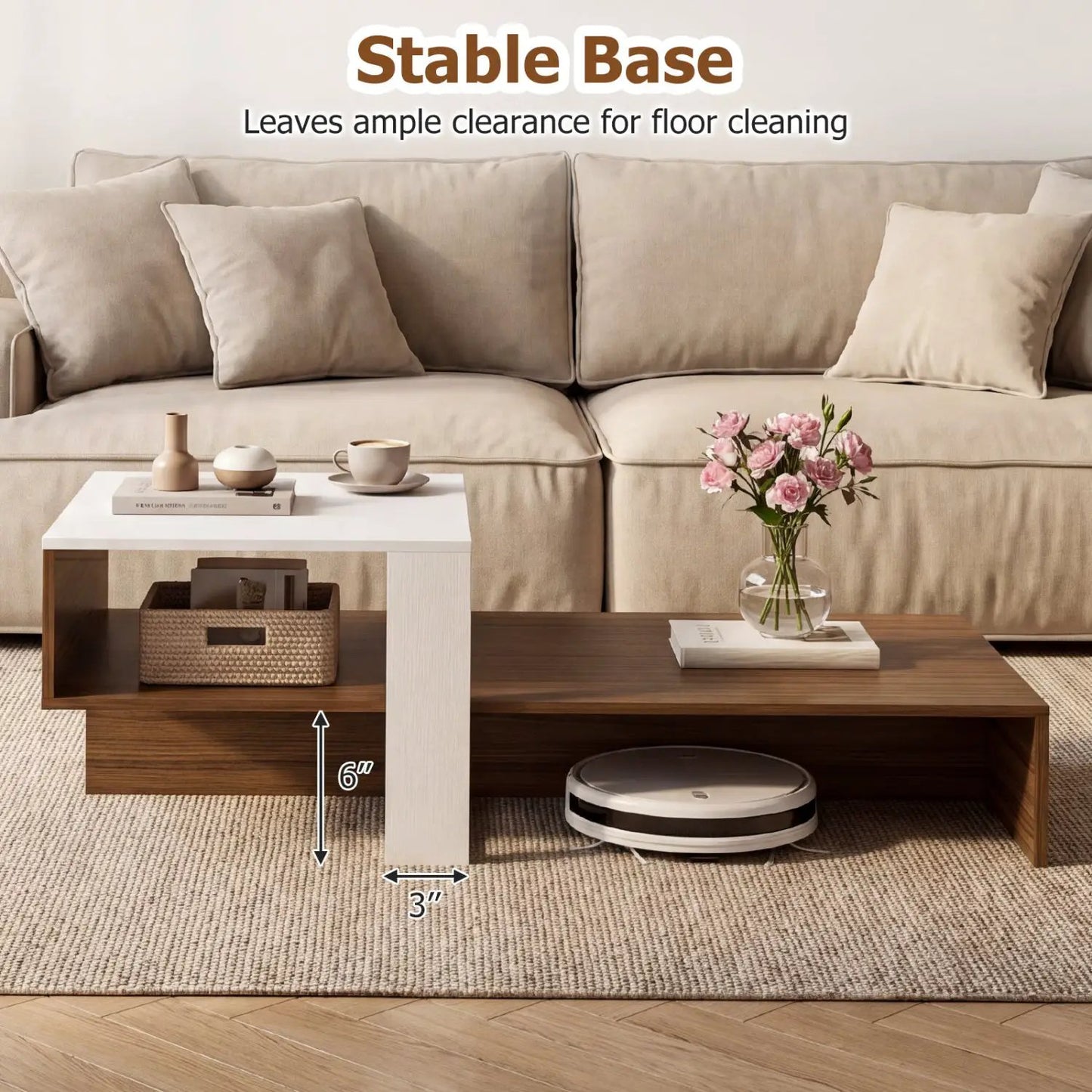 2-Tier Coffee Table with Open Storage Shelf