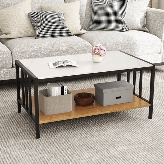 2 Tier Coffee Table with Sintered Stone Tabletop-White - Tampa Home & Garden Store
