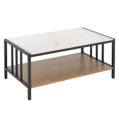 2 Tier Coffee Table with Sintered Stone Tabletop-White