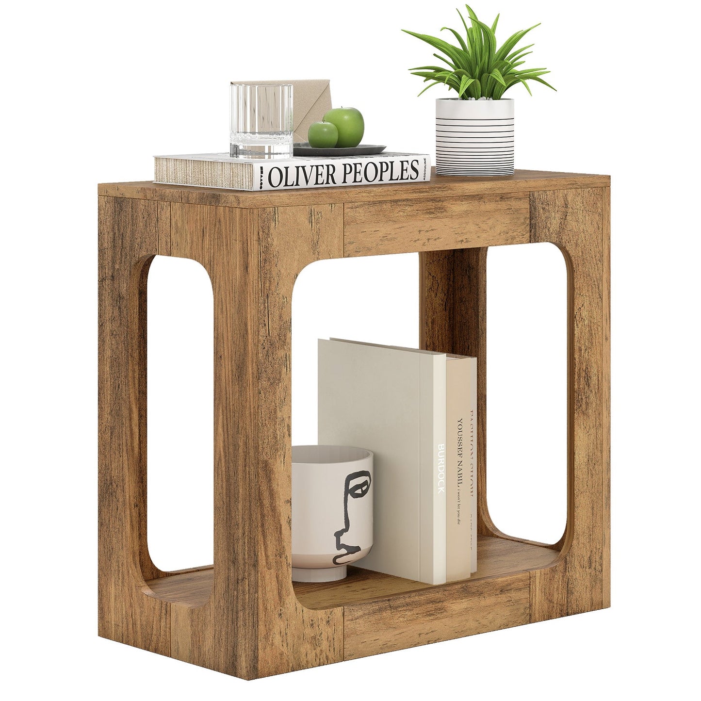 2-Tier End Table with Storage Shelf for Living Room-Oak