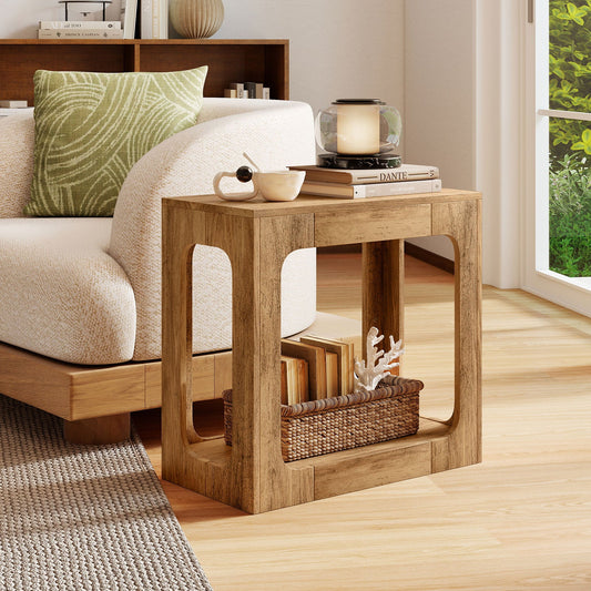 2-Tier End Table with Storage Shelf for Living Room-Oak - Tampa Home & Garden Store